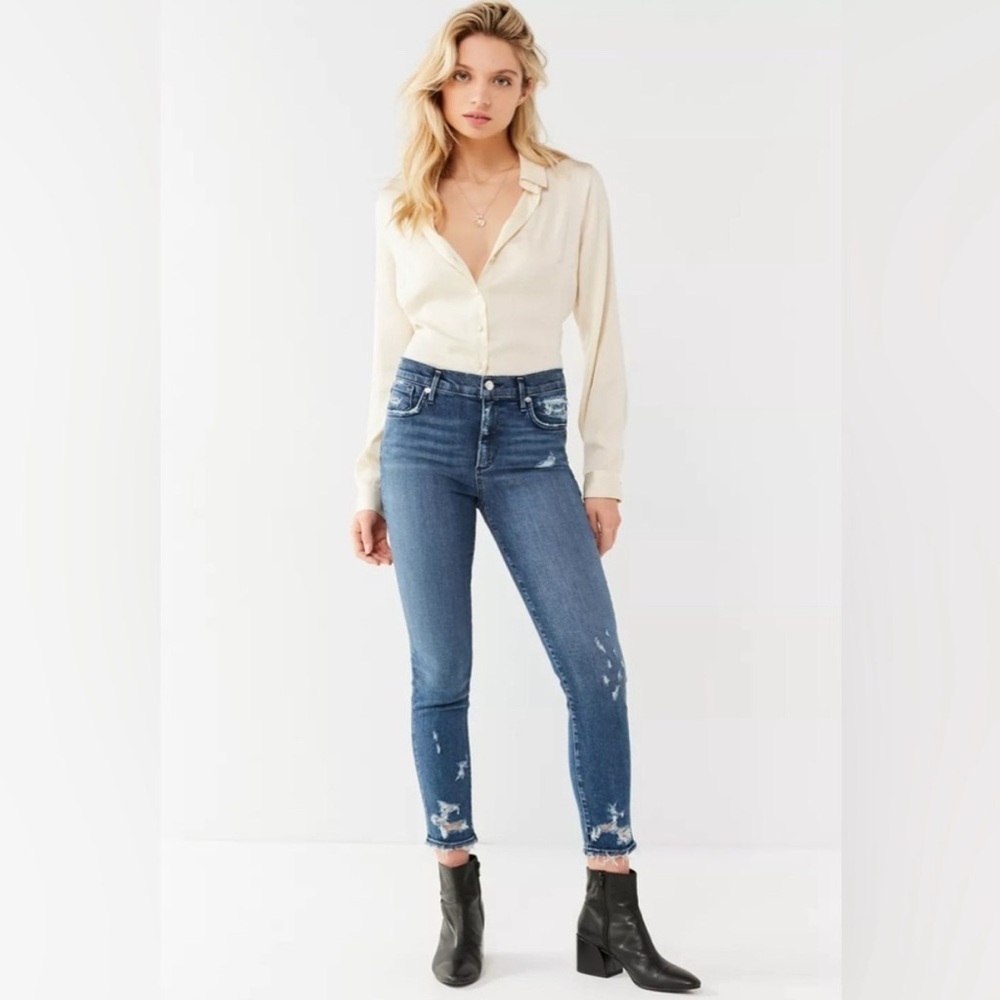 Agolde Sophie Skinny Jeans Cropped Distressed Dark Wash 25 Minimal Classic Chic